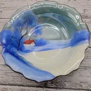 NORITAKE Footed BOWL  DISH Mark Hand Painted Winter Christmas 5.5" Vintage